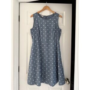 Talbots A-Line Polka Dot Neutral Blue Sleeveless Dress